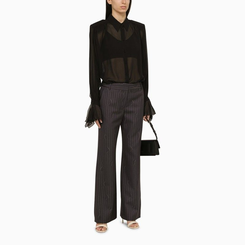 Grey Wool-Blend Pinstripe Palazzo Trousers for Women by OFF-WHITE