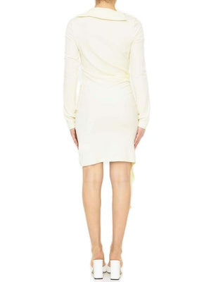 OFF-WHITE Asymmetric White Draped Dress with Stretch Design for Women