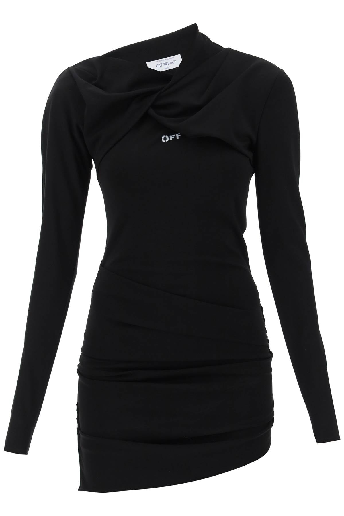 OFF-WHITE Black Asymmetric Neckline Twist Mini Dress