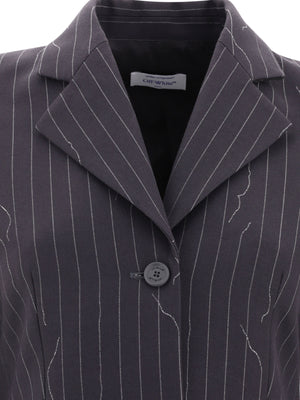 OFF-WHITE Navy Pinstriped Blazer for Women - SS24 Collection