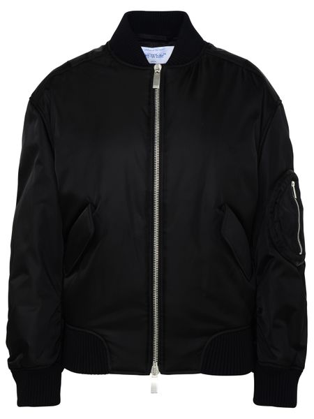 OFF-WHITE Black Wool Bomber Jacket for Women - FW23 Season