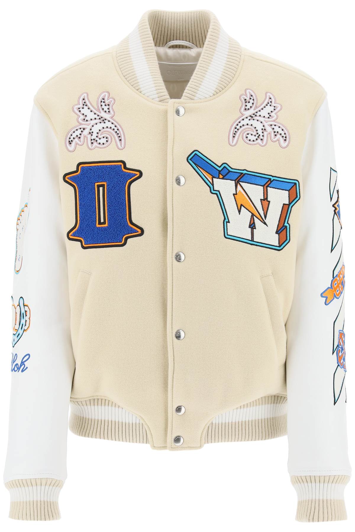 OFF-WHITE Mixed Colours Thunderbolt Varsity Bomber Jacket