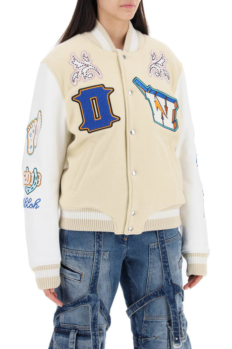 OFF-WHITE Mixed Colours Thunderbolt Varsity Bomber Jacket