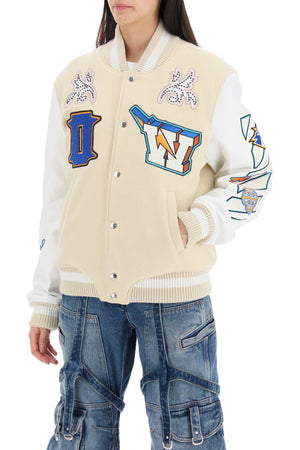 OFF-WHITE Mixed Colours Thunderbolt Varsity Bomber Jacket