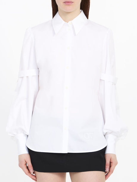 OFF-WHITE White Cotton Poplin Shirt with Straps and OW Embroidery