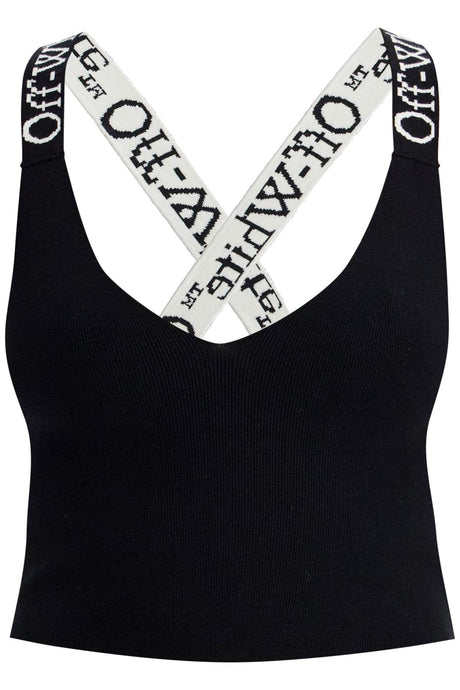 OFF-WHITE Chic Ribbed Knit Crop Top with Criss-Cross Logo Straps