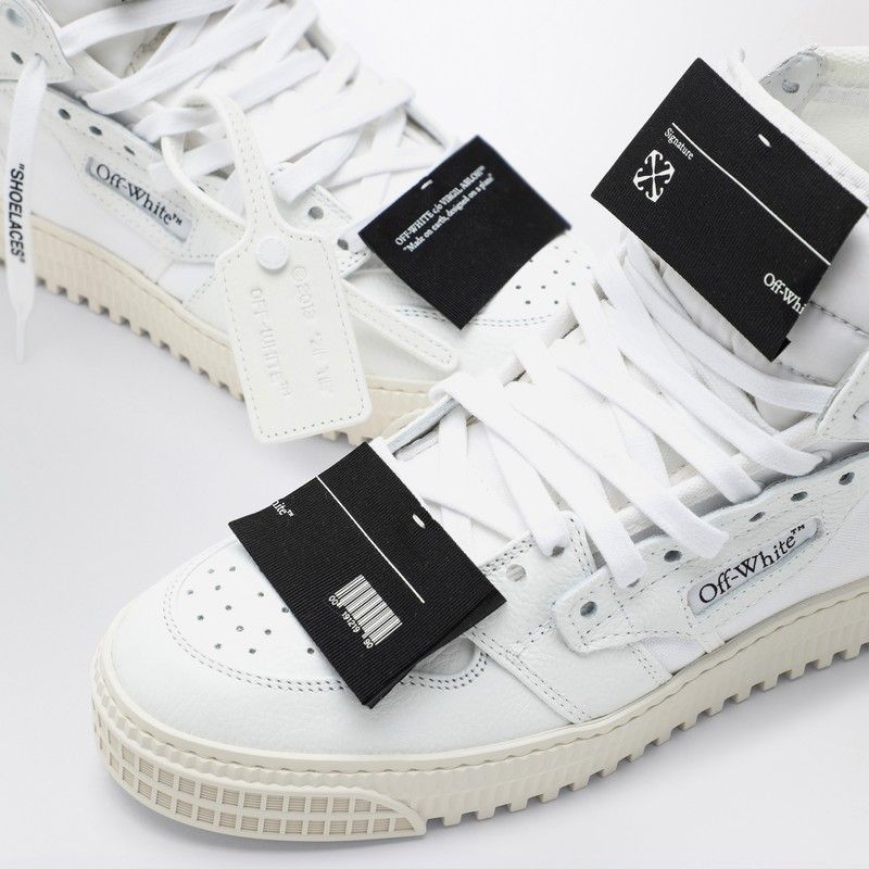 OFF-WHITE White Leather Panelled Sneakers for Women with Detachable Logo Patch and Ridged Rubber Sole