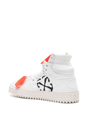 OFF-WHITE White Leather Panelled Sneakers for Women with Detachable Logo Patch and Ridged Rubber Sole