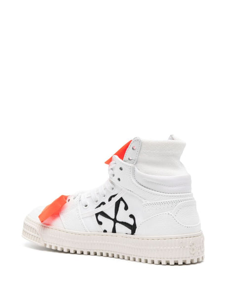 OFF-WHITE White Leather Panelled Sneakers for Women with Detachable Logo Patch and Ridged Rubber Sole