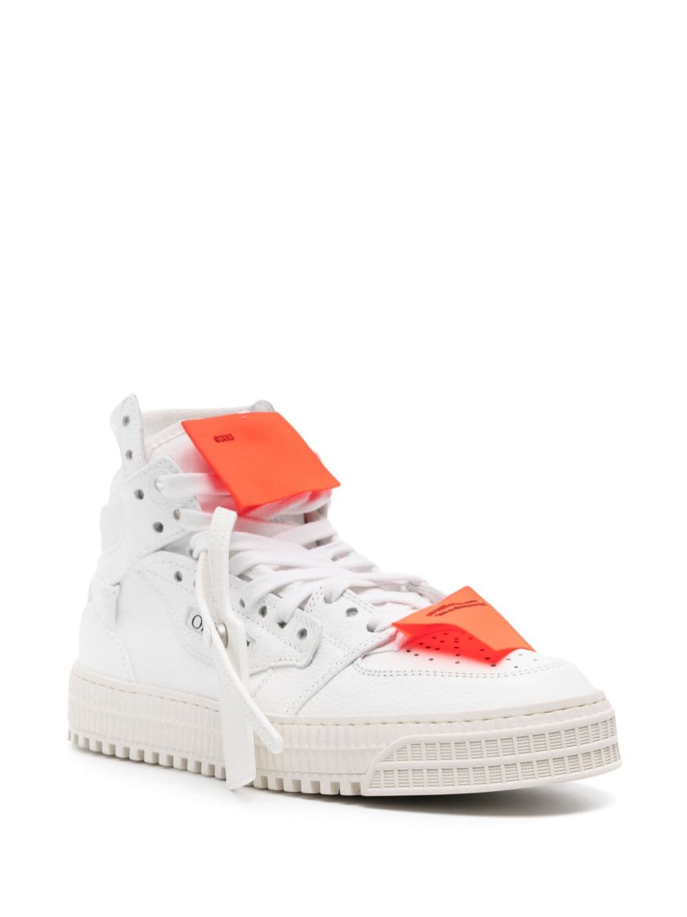 OFF-WHITE White Leather Panelled Sneakers for Women with Detachable Logo Patch and Ridged Rubber Sole