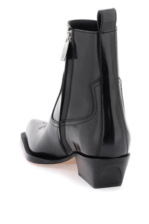 OFF-WHITE Stylish Black Leather Texan Ankle Boots for Women