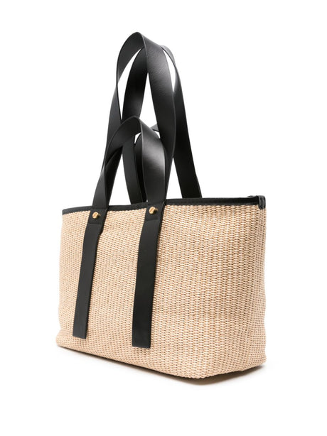 OFF-WHITE Day Off Small Raffia Tote with Leather Accents and Arrow Emblem