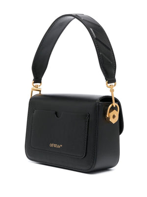 OFF-WHITE Black Leather Mini Binder Shoulder Handbag with Gold-Tone Accents and Detachable Strap