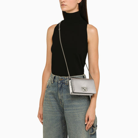 OFF-WHITE Silver Metallic Leather Arrow Logo Mini Clutch with Removable Strap