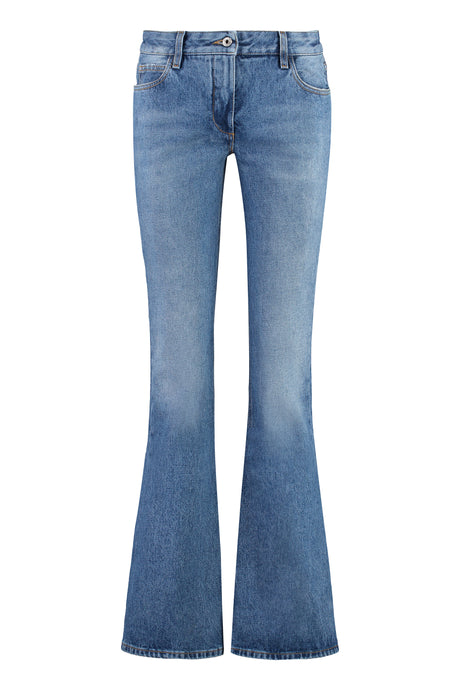 OFF-WHITE High-Rise Flared Jeans with Distressed Details and Back Logo Label for Women - Blue