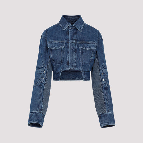 OFF-WHITE Women's Blue Motorcycle Hole Crop Jacket for SS23