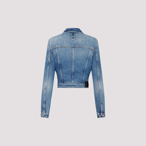 OFF-WHITE Cropped Denim Jacket - Padded Shoulders, 100% Cotton - FW24