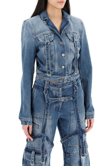 OFF-WHITE Navy Denim Jacket with Harness Details for Women