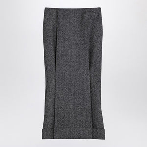 PRADA Wool Weave Midi Skirt with Pleats and Back Zip - Women's