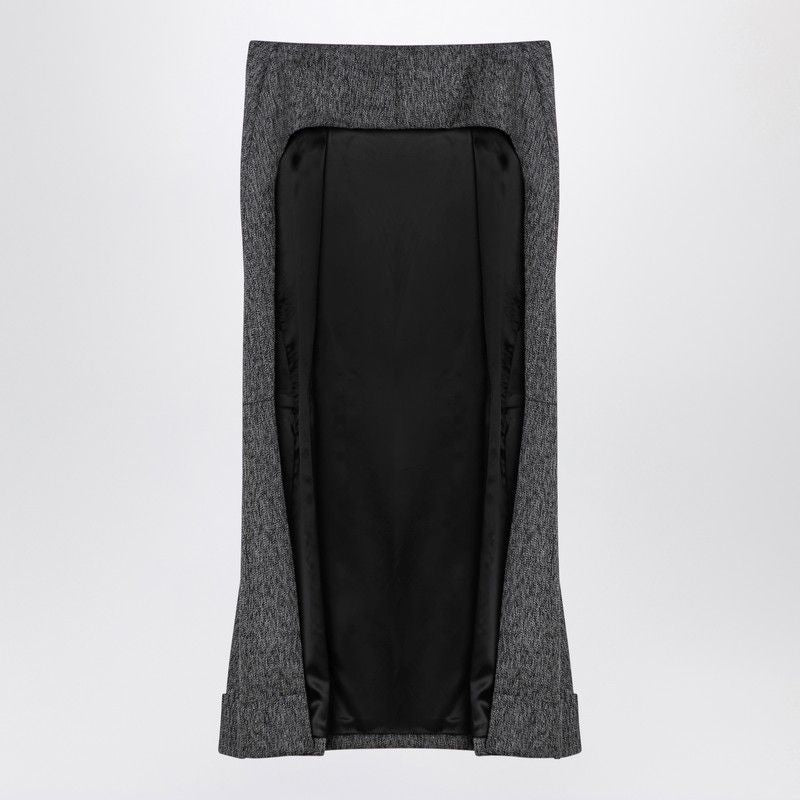 PRADA Wool Weave Midi Skirt with Pleats and Back Zip - Women's