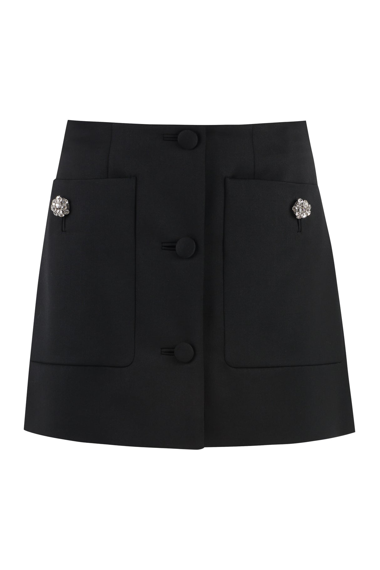 PRADA Black Satin Skirt with Embellished Buttons for Women