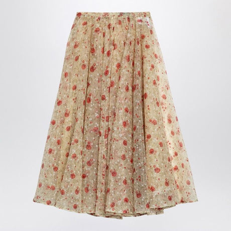 PRADA Printed Midi Skirt with Built-In Underskirt