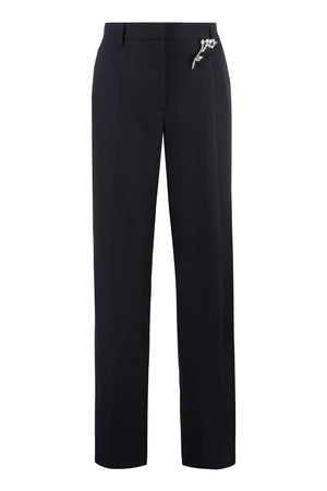 PRADA Elegant Wool Gabardine Trousers with Decorative Brooch