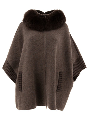 Áo Choàng Poncho Len và Cashmere Màu Mocha Sang Trọng