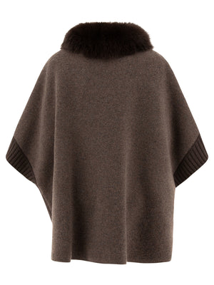 Áo Choàng Poncho Len và Cashmere Màu Mocha Sang Trọng