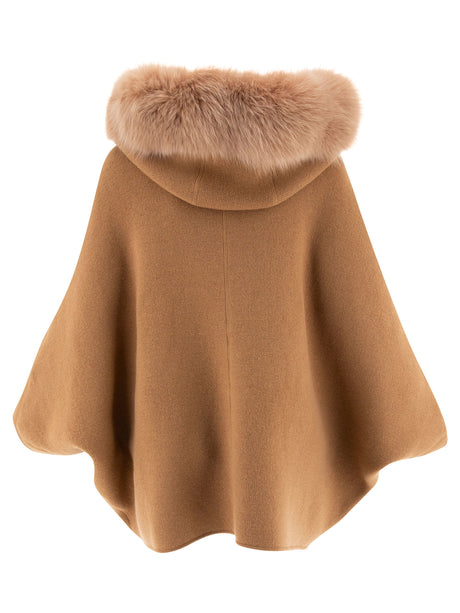 GIOVI Áo choàng Poncho màu beige bằng len cashmere sang trọng