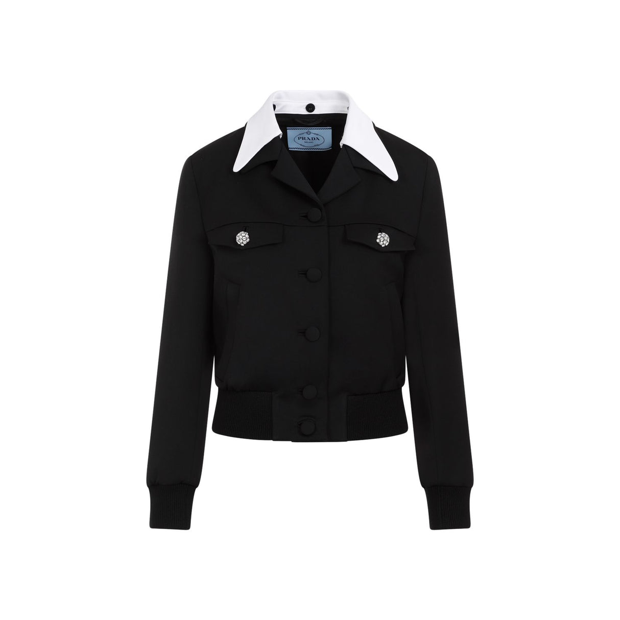 PRADA Elegant Black Single-Breasted Wool and Satin Jacket for Women - SS24