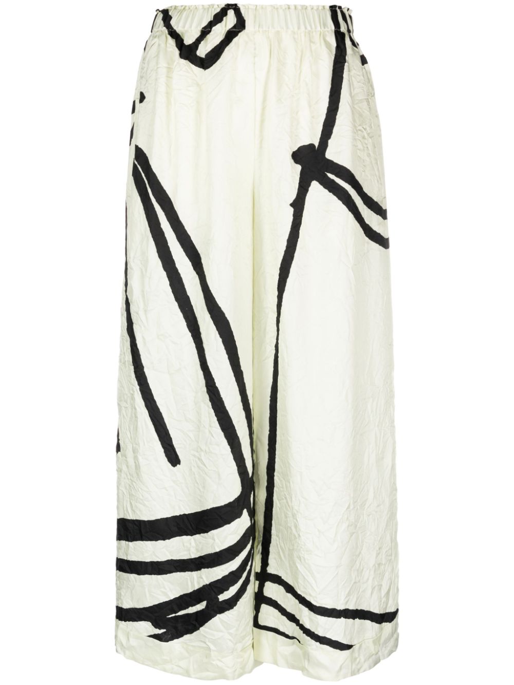 DANIELA GREGIS Ivory High-Waisted Printed Silk Trousers for Women