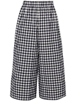 DANIELA GREGIS Navy Blue Checkered High-Waisted Cotton Trousers for Women