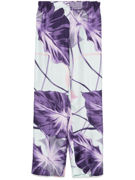 F.R.S FOR RESTLESS SLEEPERS Printed Silk Trousers with Button Fly and Elastic Waistband