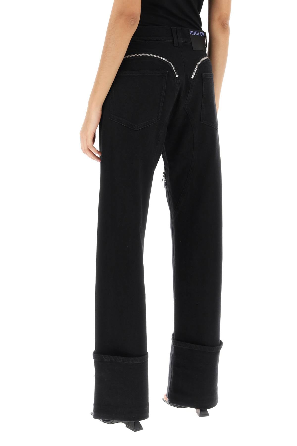 MUGLER Adjustable Cut-Outs Mid-Rise Straight Jeans in Black