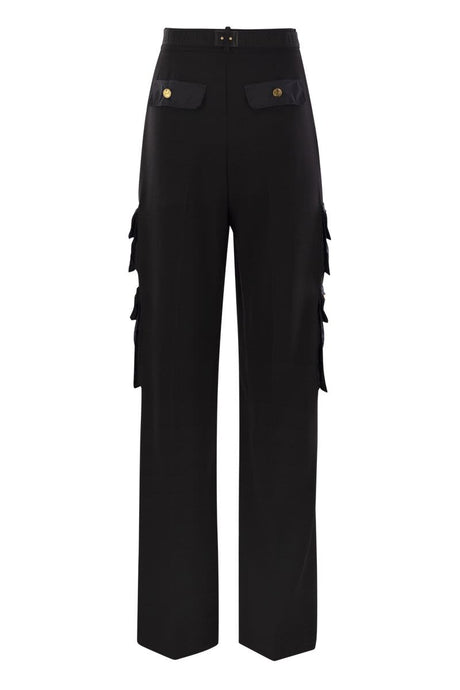 ELISABETTA FRANCHI Chic Straight Crepe Trousers with Pockets and Belt