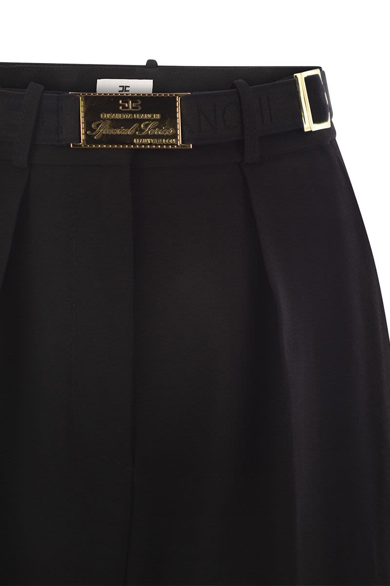 ELISABETTA FRANCHI Chic Straight Crepe Trousers with Pockets and Belt