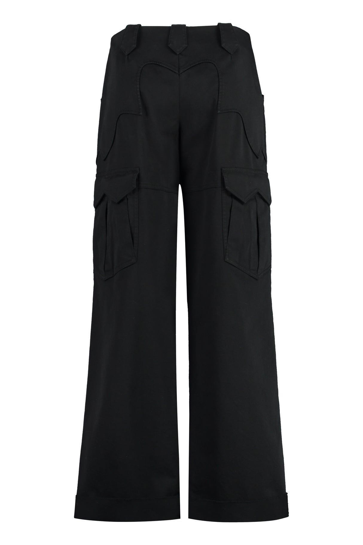 TOM FORD Black Cargo Trousers with Decorative Stitches and Rolled-Up Ankle Cuff