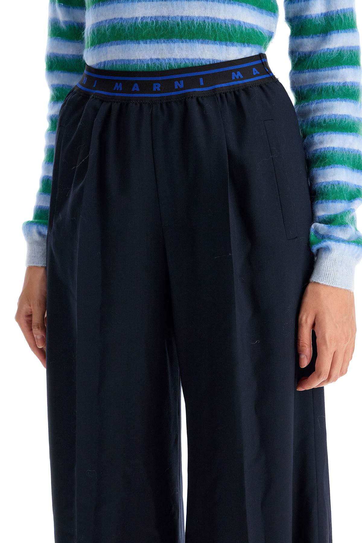 MARNI Elegant Tropical Wool Palazzo Pants with Elastic Logo Waistband