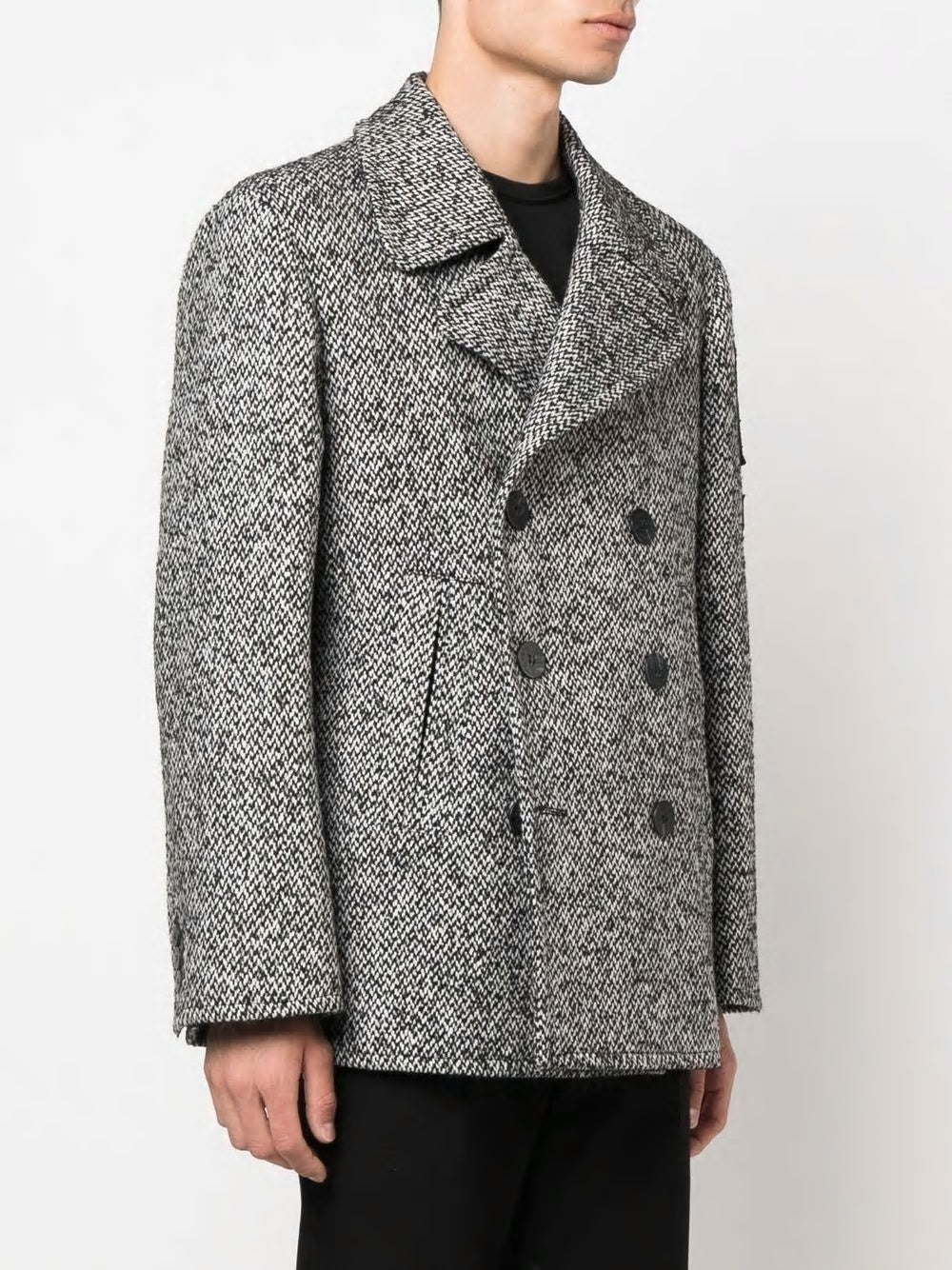 NEIL BARRETT Black and Off-White Double Breasted Military Peacoat for Men - FW22 Collection