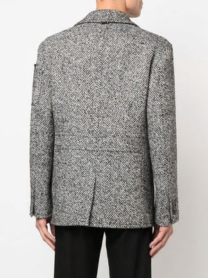 NEIL BARRETT Black and Off-White Double Breasted Military Peacoat for Men - FW22 Collection