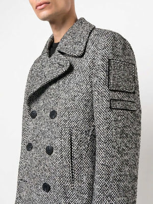 NEIL BARRETT Black and Off-White Double Breasted Military Peacoat for Men - FW22 Collection