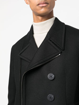 NEIL BARRETT Men's Black Zip-Up Peacoat for FW22