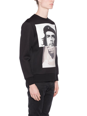 NEIL BARRETT Men's Black Neoprene Sweatshirt with Print and Double Lateral Zip