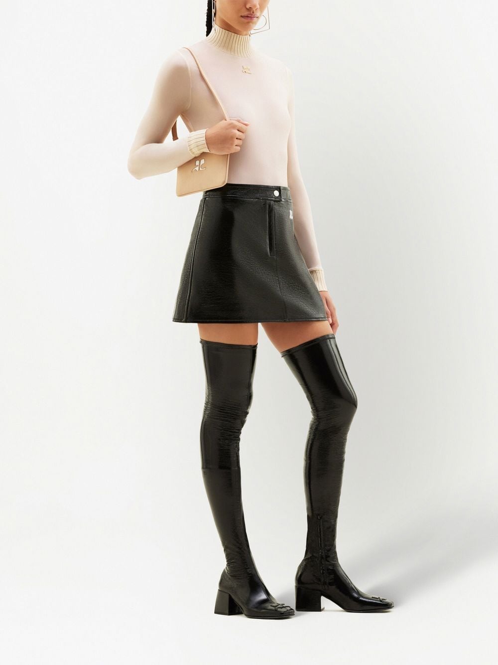 COURREGÈS Classic Flared Vinyl Effect Mini Skirt