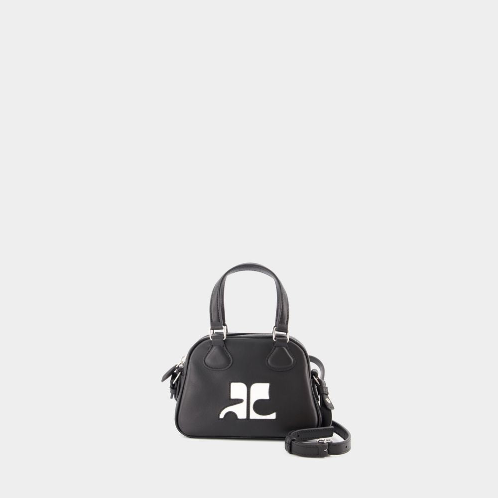 COURREGÈS Mini Bowling-Style Leather Handbag in Black