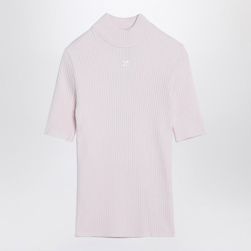 COURREGÈS Light Pink Ribbed High Collar Sweater