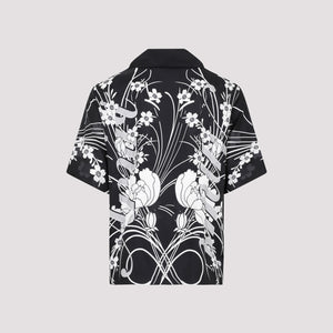 AMIRI Floral Motif Silk Bowling Shirt for Men in Black