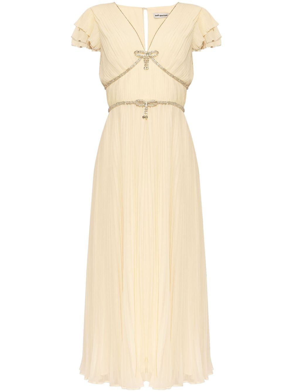 SELF-PORTRAIT Elegant Cream Pleated Midi Dress