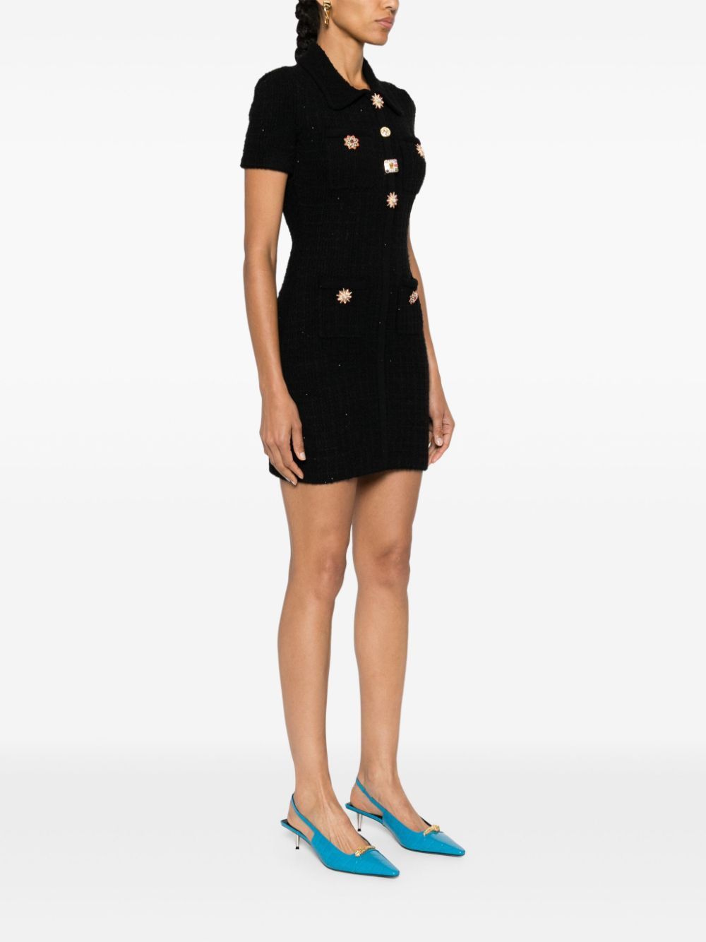 SELF-PORTRAIT Embellished Button Knit Dress with Front Pockets